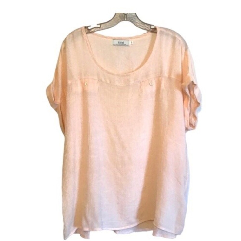 Zizzi Short Sleeve Gauze Top Pale Peach Medium